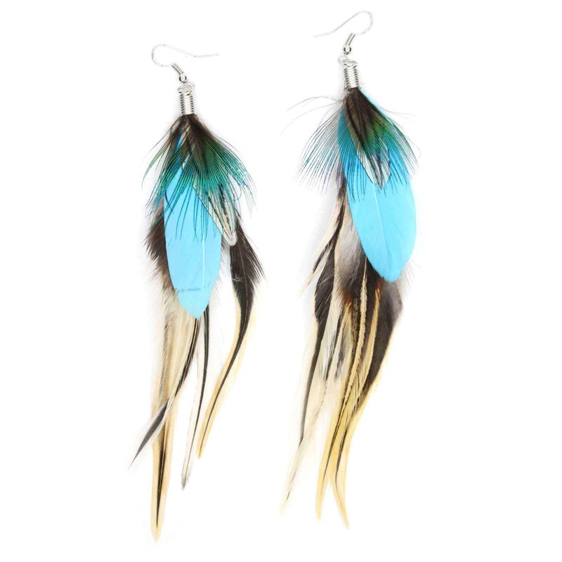 KISSPAT Feather Earrings Handmade Natural Lightweight Long Feather Dangle Earrings for Women - Image 1